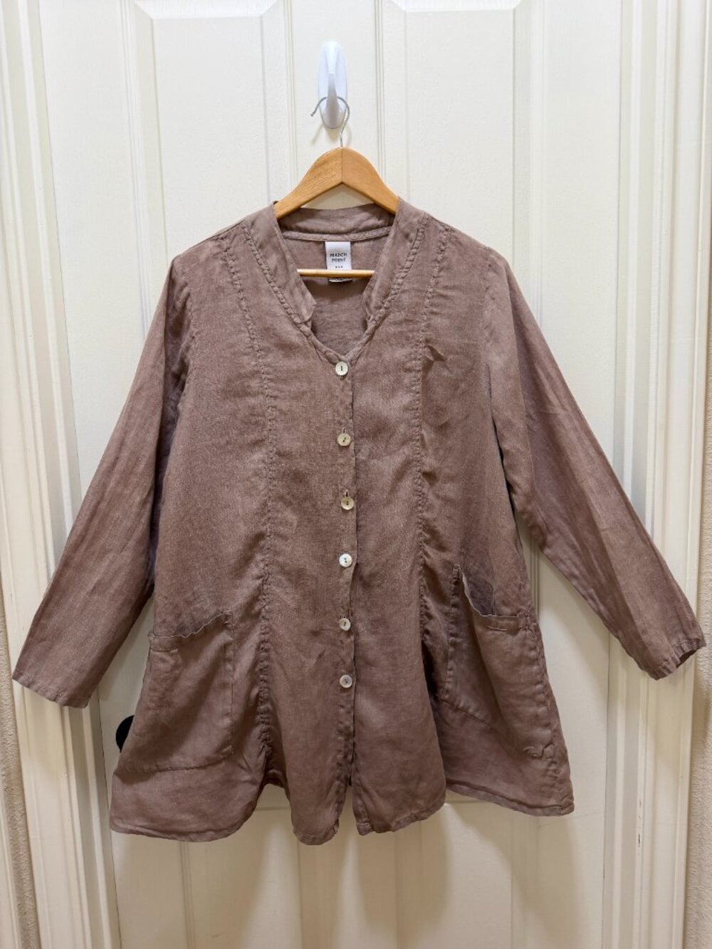 Match Point Women's 100% Linen Tunic Top Size M Brown Boho Lagenlook Minimalist